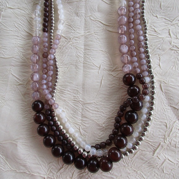 Pretty NY Multi Strand Purple BEADED NECKLACE - Picture 1 of 9